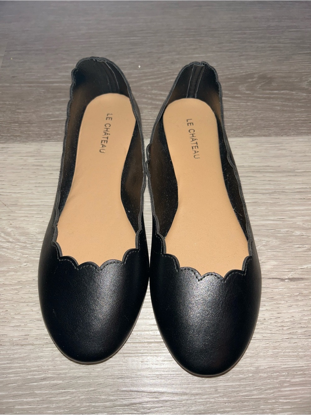 New Le Château Black Scalloped-Trim Ballet Flats